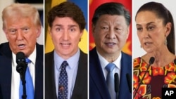 Kombinasi foto: Presiden AS Donald Trump, PM Kanada Justin Trudeau, Presiden China Xi Jinping, dan Presiden Meksiko Claudia Sheinbaum, yang kini terlibat perang tarif.