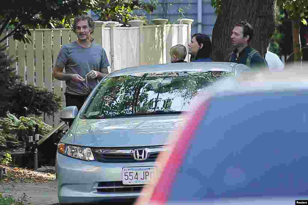 Peter Theo Curtis, 45, stands outside his mother's home in Cambridge, Massachusetts. Curtis spent two years as a captive of al-Nusra Front, an affiliate of al-Qaida in Syria,  Aug. 27, 2014.
