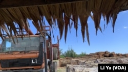 马来西亚华人拥有的三姆林森伐木公司在所罗门群岛马莱塔省的一个木材堆放场。(美国之音莉雅拍摄)