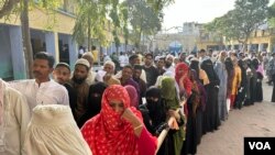 一大群选民在投票站排队等候投票 (美国之音/贾尚杰)