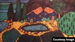 这幅作品名为“The Vanishing”，属于在香港成长的英国画家李桦 (Martin Lever) 创作的《示威之上》(Above the Protests)为名的作品系列 (照片由李桦提供)