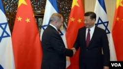 习近平2017年在北京会见以色列总理本杰明·内塔尼亚胡 (美国之音/斯特芬妮·傅莱德)