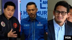 Foto kombinasi, dari kiri: Erick Thohir, Agus Harimurti Yudhoyono (AHY), dan Sandiaga Uno.