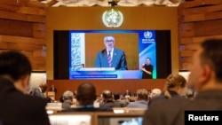 2024年5月27日,世界卫生组织总干事谭德塞医生在瑞士日内瓦出席联合国世界卫生大会。(路透社照片)