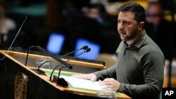 乌克兰总统泽连斯基在联合国大会发表讲话。(2023年9月19日)