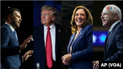 从左至右:J.D.万斯、唐纳德·特朗普、卡玛拉·哈里斯和蒂姆·沃尔兹。