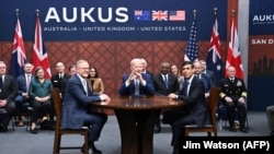 奥库斯成员美国、英国和澳大利亚三国领导人在美国加州圣地亚哥举行奥库斯峰会(资料照:2023年3月13日)