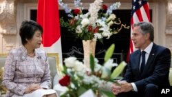 美国国务卿布林肯在纽约会晤到访的日本外相上川阳子。(2023年9月18日)