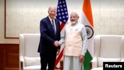 美国总统拜登2023年9月8日在印度新德里与印度总理莫迪进行双边会晤 (视频截图)