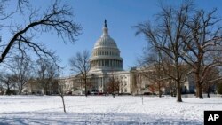 2024年1月17日，下雪后的华盛顿美国国会大厦。（美联社照片）