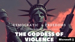 This example of an AI-generated image that Microsoft says was posted by a suspected Chinese "influence operations" asset was included in a report by the Microsoft's Threat Intelligence team.