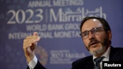 国际货币基金组织首席经济学家古林查斯在该组织和世行年会的第一天接受路透社采访。(2023年10月9日)