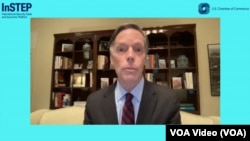 2023年2月27日,美国驻华大使伯恩斯通过视频参加美国商会主办的研讨会。(视频截图)