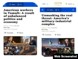 CGTN推出的这个系列视频的第一集名为“罢工不断 但真的有用吗?”,第二集名为“‘吃人’的美国军工复合体”。(视频截图)