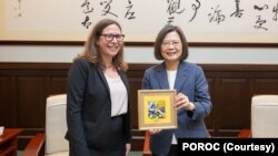 台湾总统蔡英文4月19日在台北总统府会见到访的美国在台协会(AIT)新任主席劳拉·罗森伯格。(中华民国总统府图片)。