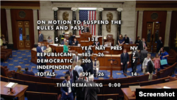 美国国会众议院2024年6月12日以391票对26票的表决结果通过编号S.138的《促进解决西藏-中国争端法》。（院会视频截图）