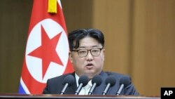 Lãnh tụ Triều Tiên Kim Jong Un phát biểu tại Quốc hội, ngày 15/1/2024.
