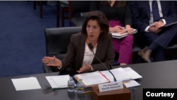 美国商务部长雷蒙多5月8日在国会众议院拨款委员会作证。(画面来源:联邦众议院视频截图。)