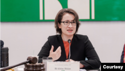 台湾大选民进党副总统参选人肖美琴2023年12月6日在台北讲话。(照片来自台湾民进党推特)