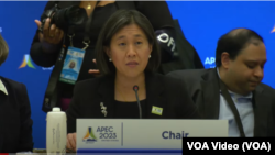 美国贸易代表戴琪大使在底特律召开的2023年亚太经合组织部长会议上致辞。(2023年5月25日)(视频截图)