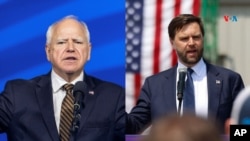 资料照合成:左为民主党副总统候选人、明尼苏达州州长蒂姆·沃尔兹,右为共和党副总统候选人、俄亥俄州联邦参议员JD万斯。(美联社)