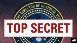 艺术加工图,白色框中显示“绝密”二字图章,背景中文字意思是“美国国家情报主任办公室”。此为示意图,实际上美国并没有“国家情报主任办公室”这一机构。