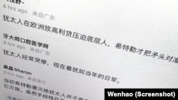 一些中国网民为希特勒对犹太人的屠杀做辩护(2023年10月10日)
