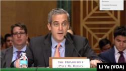 美国财政部负责投资安全的助理部长保罗·罗森在参议院银行委员会作证。(2023年5月31日)(视频截图)