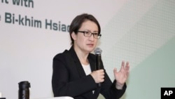 资料照：台湾当选副总统、前驻美代表萧美琴在台北与媒体见面。（2023年11月23日）