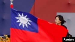 台湾总统蔡英文在台北出席双十节典礼并发表演讲。(2023年10月10日)