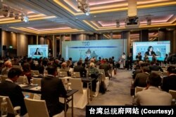 台湾总统蔡英文在台北出席2023台北安全对话开幕式上讲话。(2023年11月8日)