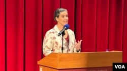 美国在台协会(AIT)处长孙晓雅12月4日于台湾大学发表年终政策演说。(美国之音特约记者杨安摄影)