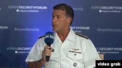 美国印太司令部司令约翰·阿奎利诺(John Aquilino)在阿斯彭安全会议上。(视频截图,2023年7月18日)