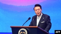 2024年8月15日,韩国总统尹锡悦在首尔第79个光复节庆祝活动上发表讲话。(法新社照片)