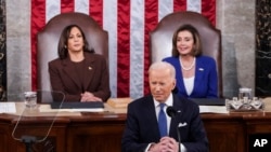 美国总统拜登2022年3月1日在国会发表就职后的首份国情咨文。（媒体联访照片）