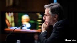 美国国务卿布林肯2022年4月26日在参议院外交关系委员会作证（路透社）