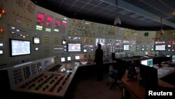 资料照:一名工作人员在位于捷克的杜科瓦尼核电站控制室内