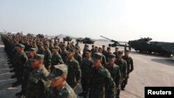 Binh lính tham dự lễ khai mạc cuộc tập trận Cobra Gold, cuộc tập trận quân sự đa phương hàng năm lớn nhất ở Châu Á, bên ngoài Bangkok, Thái Lan, ngày 13 tháng 2, 2018.