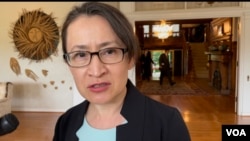 台湾驻美代表萧美琴2022年5月23日在华盛顿双橡园接受媒体采访(美国之音锺辰芳拍摄)