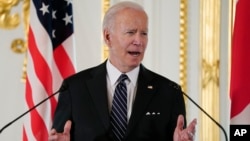 美国总统拜登在东京举行的记者会上讲话。(2022年5月23日)