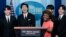 Anggota supergrup K-pop BTS dari kiri, Jimin, RM, Jin, dan J-Hope, bergabung dengan sekretaris pers Gedung Putih Karine Jean-Pierre di Gedung Putih, Selasa, 31 Mei 2022, di Washington. (Foto: AP)