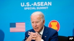 美国总统乔·拜登(Joe Biden)2022年5月13日星期五在华盛顿国务院参加美国-东盟特别峰会,纪念美国-东盟建立关系45周年。