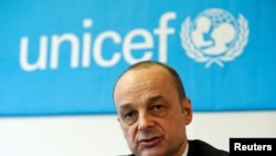 资料照:2017年1月30日,联合国儿童基金会紧急项目主任方丹在日内瓦接受路透社的采访。(路透社)