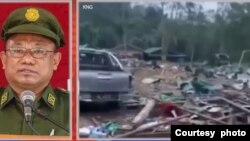 KIO ရဲ့သတင်းနဲ့ ပြန်ကြားရေးတာဝန်ခံ ဗိုလ်မှူးကြီးနော်ဘူ /ဗုံးကြဲတိုက်ခိုက်ခံရတဲ့ မြင်ကွင်း။ (Crd: KNG)