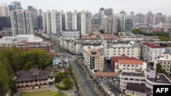 上海继续封城,静安区鸟瞰。(2022年4月5日)