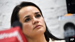 资料照:白俄罗斯反对派领袖斯维特拉娜·蒂卡诺夫斯卡娅(Sviatlana Tsikhanouskaya)