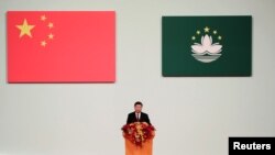 中国国家主席习近平在澳门为新任澳门行政长官贺一诚的就职仪式上讲话。(2019年12月20日)