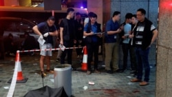 香港星期天(11月3日)爆发流血冲突的现场。路透社