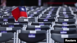 资料照:台北庆祝双十节会场上的台湾旗帜 (2021年10月10日)