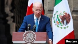 Presiden AS Joe Biden berbicara saat konferensi pers bersama di Mexico City, Meksiko, Selasa 10 Januari 2023.